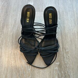 Miss Lola Black Strappy Women's Heels
